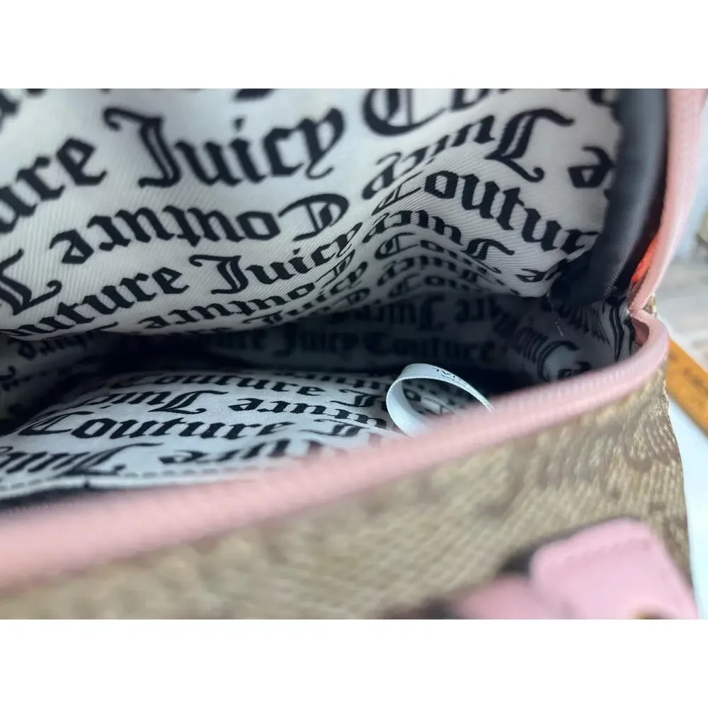 Juicy Couture Monogram Mini Backpack Women's Brown Pink Leather Heart Top Handle - Picture 3 of 7